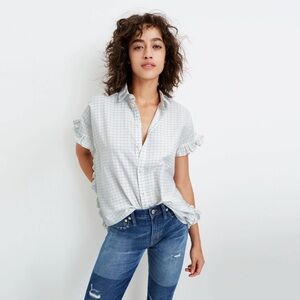 EUC Madewell Windowpane Ruffle-Side Shirt